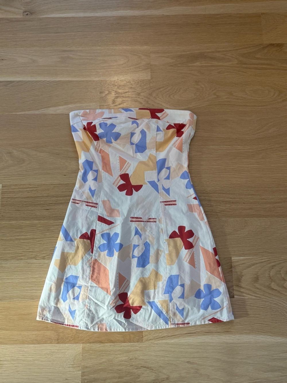 Strapless Floral Geometric Mini Dress - Multicolor
